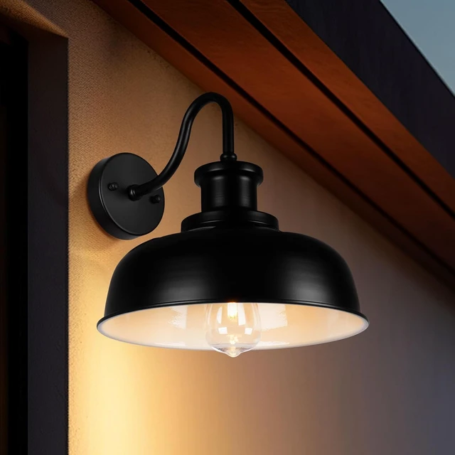 Alt view image 6 of 7 - Solar Barn Lights for Outside, Outdoor Wall Lights Solar Powered, Farmhouse Exterior Wall Sconces, Industrial Exterior Lighting Fixture, Rustic Lantern for Garage, Barn, Shed,RZSR007-2