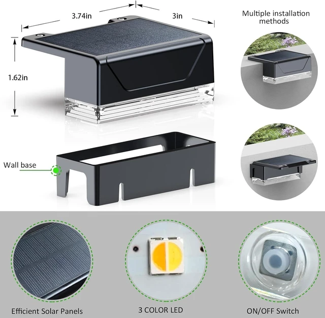 Alt view image 2 of 6 - Solar Fence Lights Outdoor3000/4000/6000K 3 Mode Fence Light Solar Powered