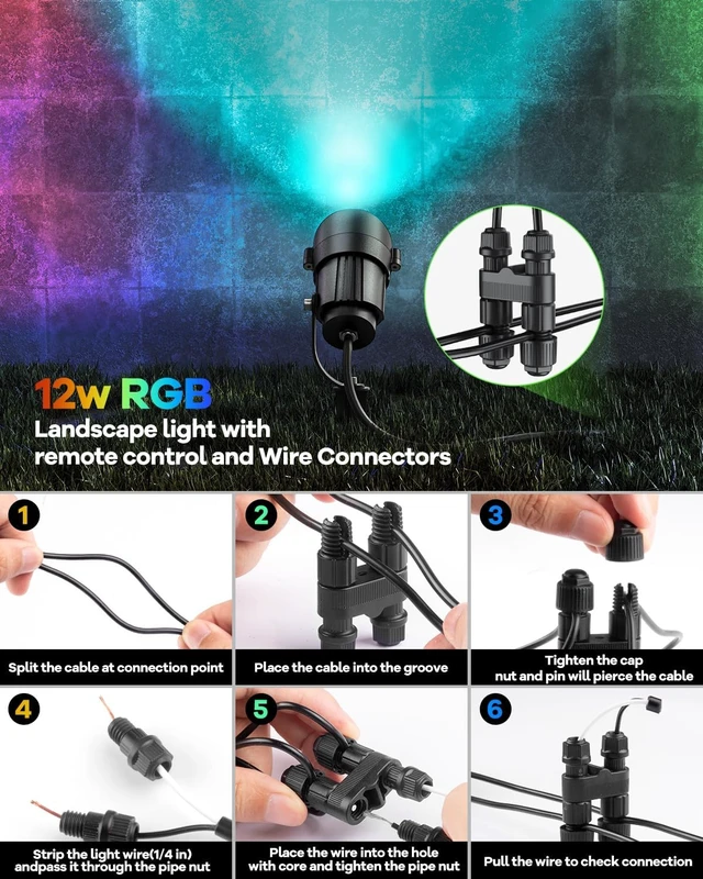 Alt view image 7 of 7 - HIBOITEC RGBWW Low Voltage Landscape Lights 12-Pack, ETL Listed IP65 Outdoor LED Spotlights with Timer & Dual Remote, 12-24V Color Changing Uplighting for Yard Trees(Transformers NOT Included)