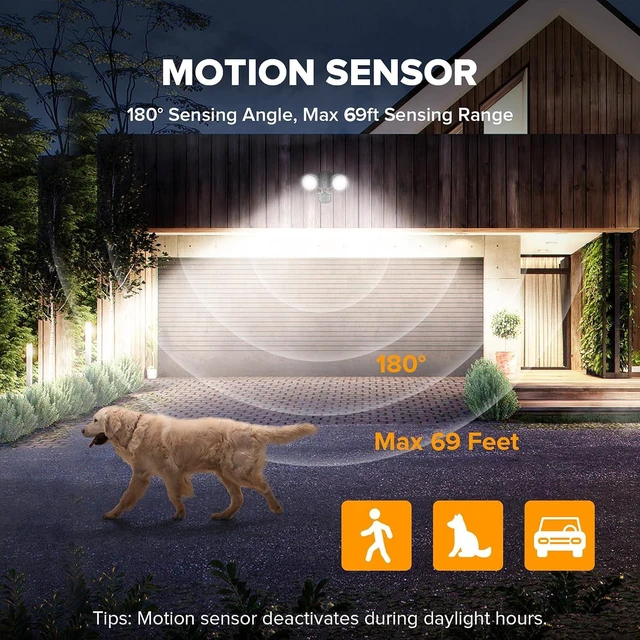 Alt view image 4 of 7 - UME 2 Pack 32W 3500 Lumen LED Security Lights Motion Sensor Light Outdoor, 5000K Daylight, IP65 Waterproof, Dusk to Dawn, Motion Detector Flood Light for Garage, Yard, Porch-Black