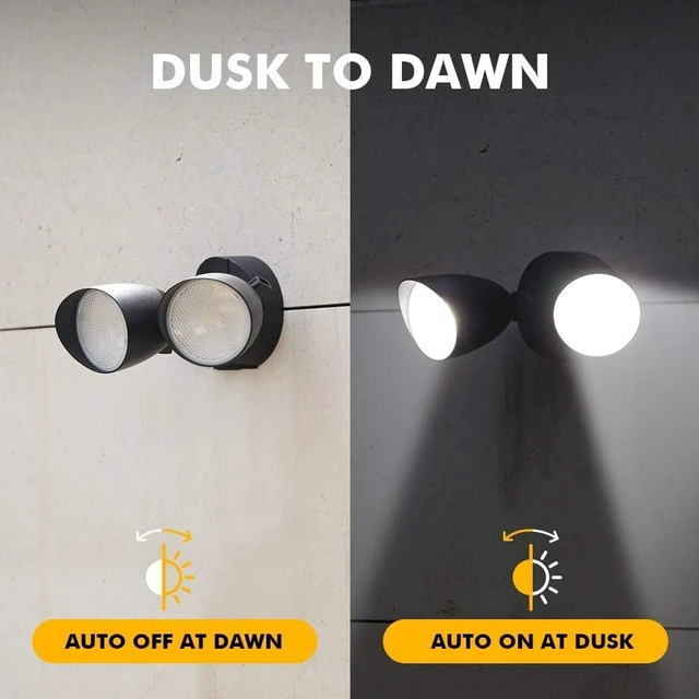 Alt view image 2 of 7 - LUTEC 6222B-D2D 3500 Lumen 32 Watt Dusk to Dawn Dual-Head Flood Light Outdoor Waterproof Exterior Security Floodlight Light, Full Metal Design for Patio, Garden, Yard-Black
