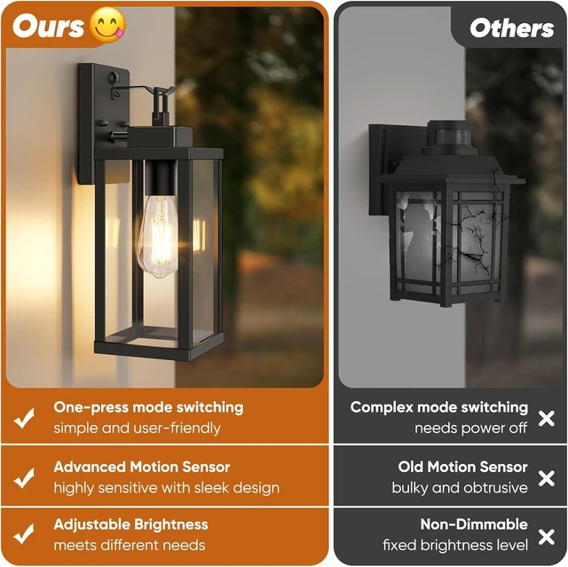 Alt view image 2 of 7 - BesLowe 2-Pack 14 Upgraded Motion Sensor Outdoor Wall Lights, Black