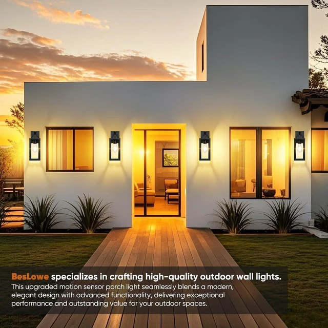 Alt view image 7 of 7 - BesLowe 2-Pack 14 Upgraded Motion Sensor Outdoor Wall Lights, Black