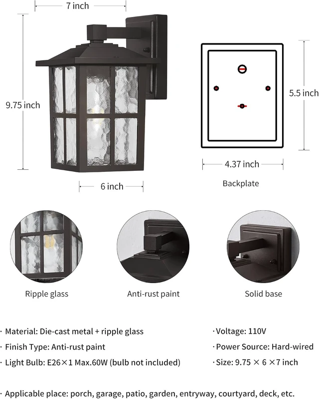 Alt view image 5 of 7 - KDG Brown Outdoor Waterproof Modern Patio Wall Light Fixtures Set of 2