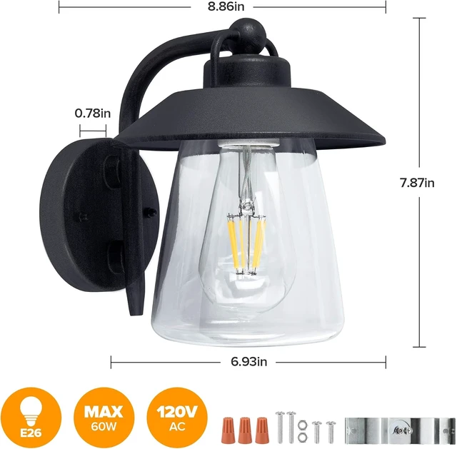 Alt view image 6 of 6 - LUTEC Outdoor Indoor Wall Lantern, Farmhouse Barn Wall Sconce Lighting Fixture,Matte Black Finish Anti-Rust Wall Mount Light, Waterproof Wall lamp with Clear Glass for Porch, Exterior, Patio