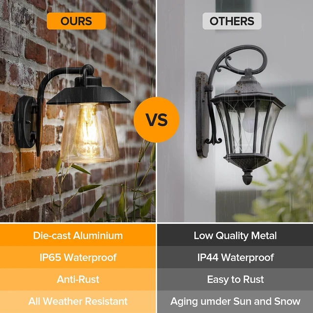 Alt view image 4 of 6 - LUTEC Outdoor Indoor Wall Lantern, Farmhouse Barn Wall Sconce Lighting Fixture,Matte Black Finish Anti-Rust Wall Mount Light, Waterproof Wall lamp with Clear Glass for Porch, Exterior, Patio