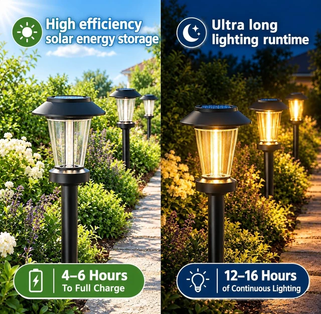 Alt view image 2 of 7 - Solar Pathway Lights Outdoor, 8 Pack Warm White Tungsten Filament Solar Lights, 3 Lighting Modes, Auto On/Off, IP65 Waterproof, Dusk to Dawn Solar Garden Lights for Yard, Driveway, Lawn & Landscape