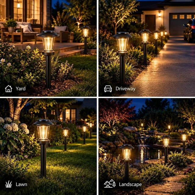 Alt view image 3 of 7 - Solar Pathway Lights Outdoor, 8 Pack Warm White Tungsten Filament Solar Lights, 3 Lighting Modes, Auto On/Off, IP65 Waterproof, Dusk to Dawn Solar Garden Lights for Yard, Driveway, Lawn & Landscape