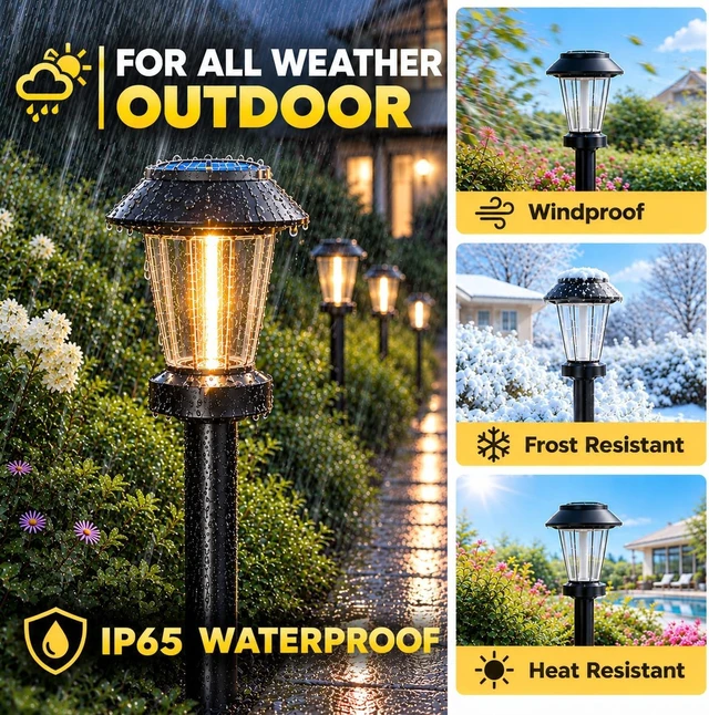 Alt view image 4 of 7 - Solar Pathway Lights Outdoor, 8 Pack Warm White Tungsten Filament Solar Lights, 3 Lighting Modes, Auto On/Off, IP65 Waterproof, Dusk to Dawn Solar Garden Lights for Yard, Driveway, Lawn & Landscape