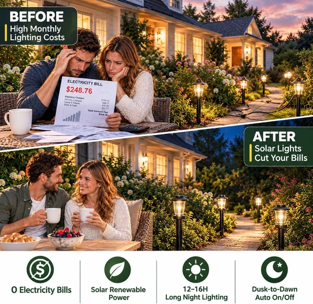 Alt view image 5 of 7 - Solar Pathway Lights Outdoor, 8 Pack Warm White Tungsten Filament Solar Lights, 3 Lighting Modes, Auto On/Off, IP65 Waterproof, Dusk to Dawn Solar Garden Lights for Yard, Driveway, Lawn & Landscape
