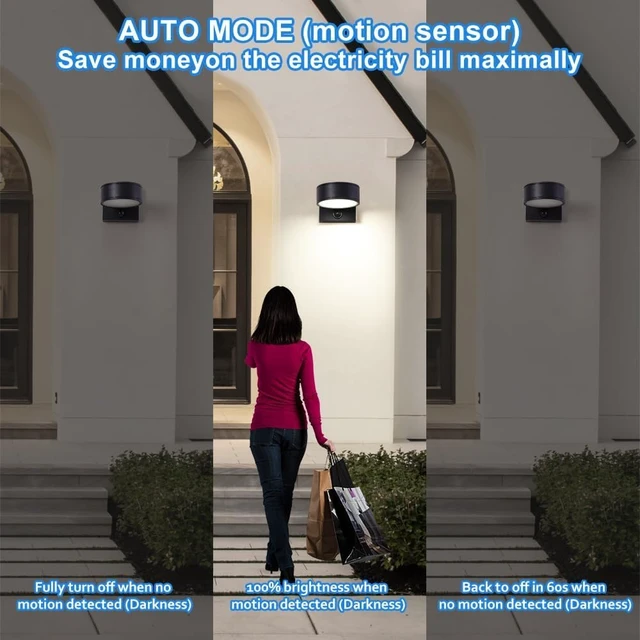 Alt view image 2 of 6 - Motion Sensor Outdoor Lights, Aluminum Outdoor Wall Sconce, LED Porch Lights, Exterior Lighting fixtures, Waterproof 3000K/4000K/5000K Front Porch Light for Garage Enterway