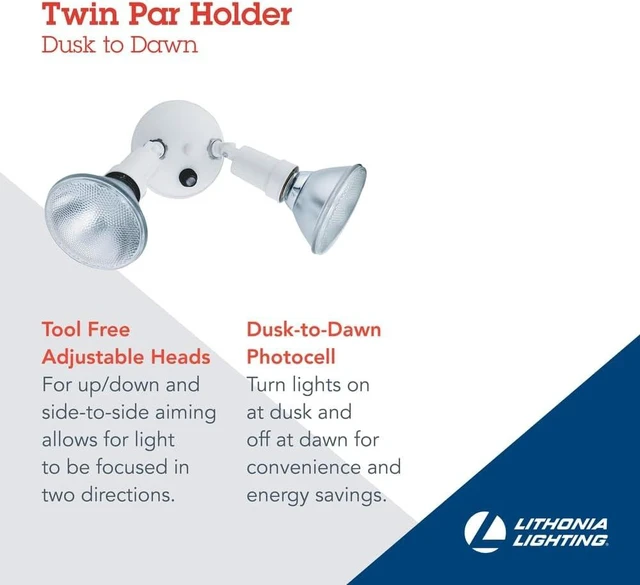 Alt view image 2 of 7 - Lithonia Lighting Dusk-to-Dawn Twin Par Outdoor Flood Light Holder, White