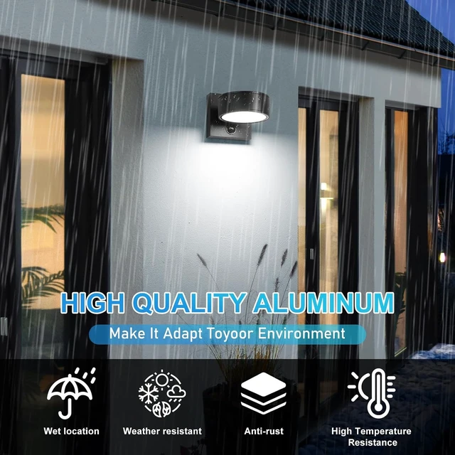 Alt view image 4 of 6 - Motion Sensor Outdoor Lights, Aluminum Outdoor Wall Sconce, LED Porch Lights, Exterior Lighting fixtures, Waterproof 3000K/4000K/5000K Front Porch Light for Garage Enterway