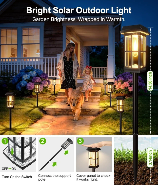 Alt view image 5 of 7 - Ahaorigin 8 Pack Solar Pathway Lights Outdoor, 2 Lighting Modes Waterproof Solar Lights Outdoor, Brighter Up to 15Hrs Outdoor Path Lights for Yard Garden Walkway Driveway Sidewalk