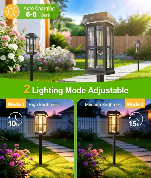Alt view image 6 of 7 - Ahaorigin 8 Pack Solar Pathway Lights Outdoor, 2 Lighting Modes Waterproof Solar Lights Outdoor, Brighter Up to 15Hrs Outdoor Path Lights for Yard Garden Walkway Driveway Sidewalk