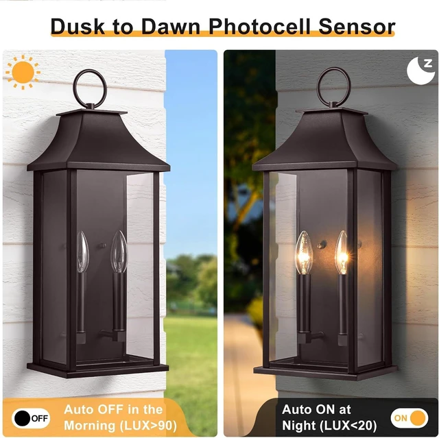 Alt view image 2 of 7 - Dusk to Dawn Outdoor Wall Sconces 2-Light, 20.6", Bronze