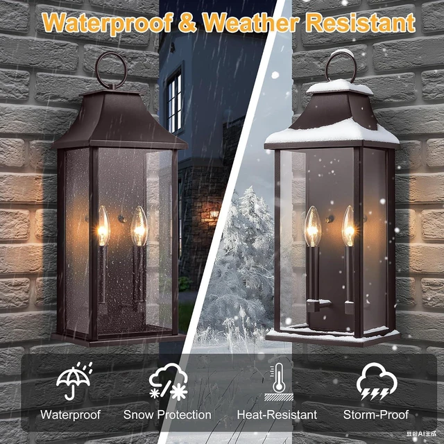 Alt view image 3 of 7 - Dusk to Dawn Outdoor Wall Sconces 2-Light, 20.6", Bronze