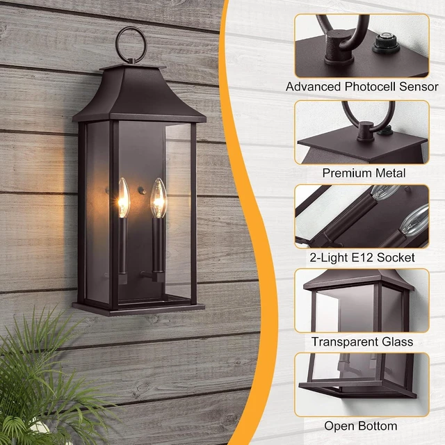Alt view image 5 of 7 - Dusk to Dawn Outdoor Wall Sconces 2-Light, 20.6", Bronze