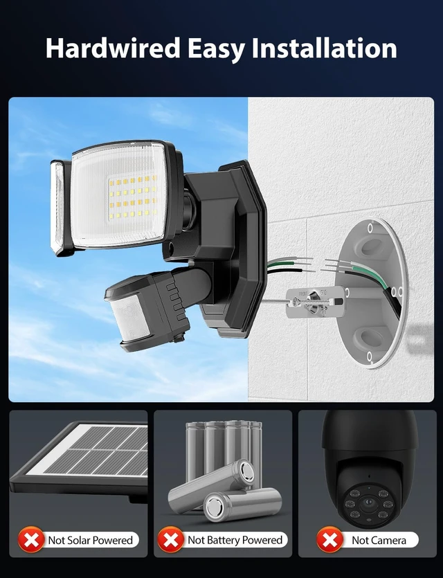 Alt view image 2 of 7 - Onforu 32W 2 Head Motion Sensor Outdoor Lights, 3200LM 3CCT 3000K/4000K/6500K LED Security Light Hardwired, Dusk to Dawn, Motion Light for Outside, IP65 Waterproof Flood Light for Garage, Yard(Black)
