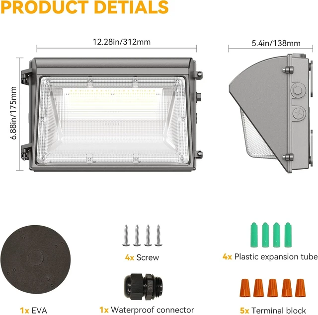 Alt view image 7 of 7 - 60W LED Wall Pack Light with Dusk to Dawn Photocell, 7800LM, 5000K