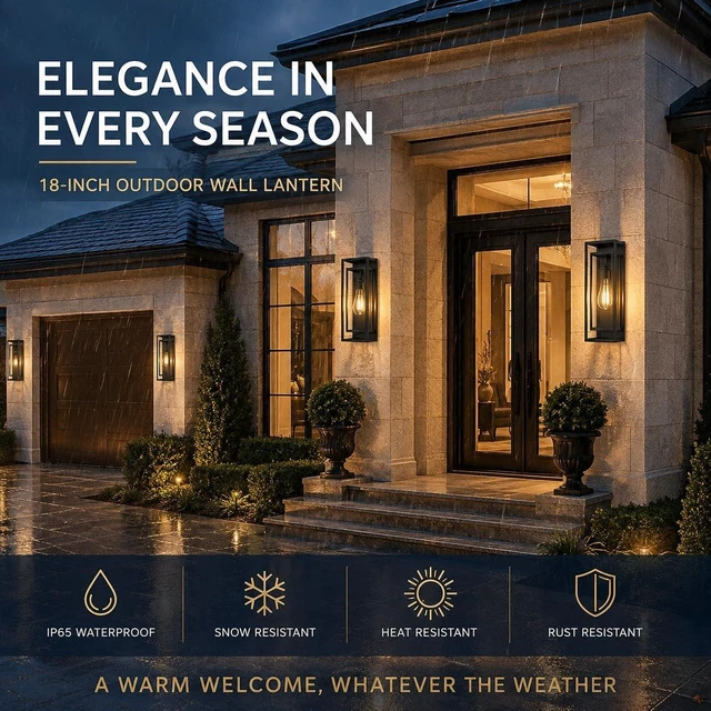 Alt view image 2 of 7 - 18 Inch 1 Pack Outdoor Wall Lantern Light FixtureLarge Black Exterior Wall Sconce with Clear Glass | Waterproof Anti-Rust Porch Light with E26 Socket for Entryway, Patio, Garage