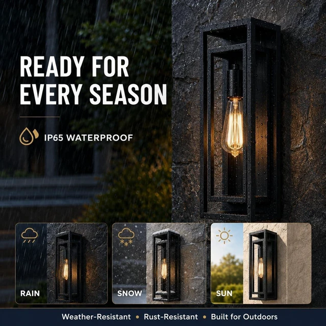 Alt view image 5 of 7 - 18 Inch 1 Pack Outdoor Wall Lantern Light FixtureLarge Black Exterior Wall Sconce with Clear Glass | Waterproof Anti-Rust Porch Light with E26 Socket for Entryway, Patio, Garage
