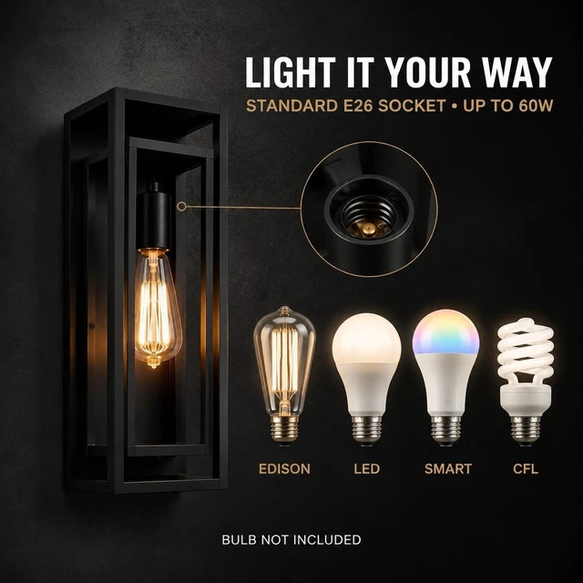 Alt view image 6 of 7 - 18 Inch 1 Pack Outdoor Wall Lantern Light FixtureLarge Black Exterior Wall Sconce with Clear Glass | Waterproof Anti-Rust Porch Light with E26 Socket for Entryway, Patio, Garage