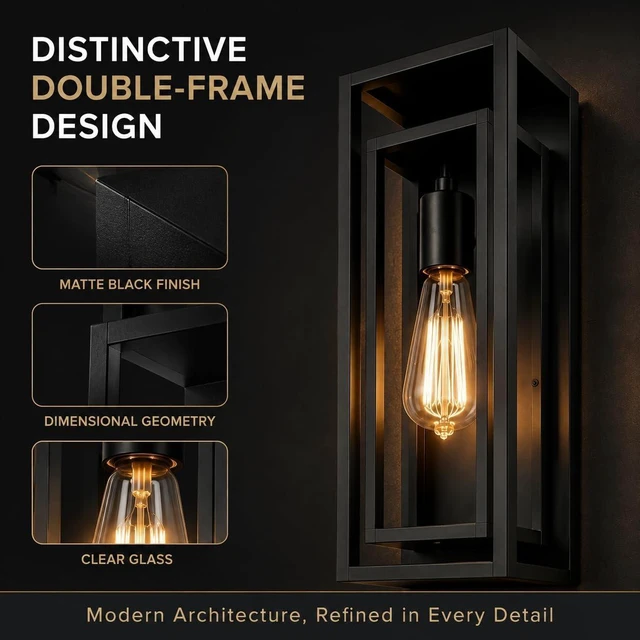 Alt view image 4 of 7 - 18 Inch 1 Pack Outdoor Wall Lantern Light FixtureLarge Black Exterior Wall Sconce with Clear Glass | Waterproof Anti-Rust Porch Light with E26 Socket for Entryway, Patio, Garage