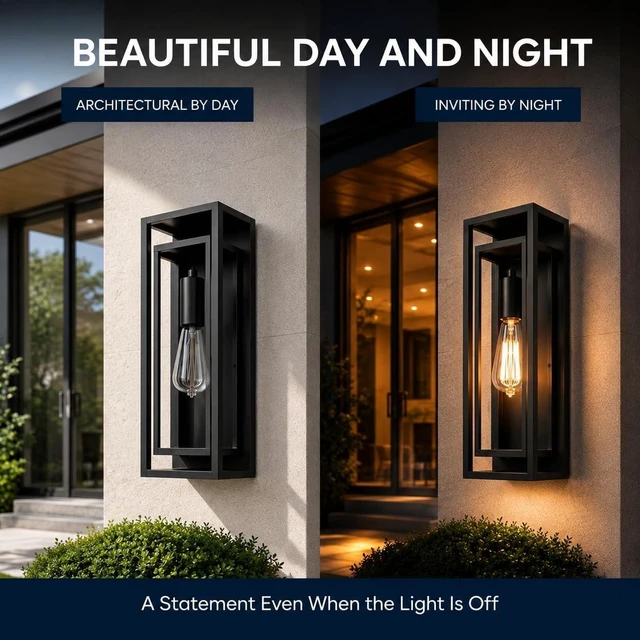 Alt view image 7 of 7 - 18 Inch 1 Pack Outdoor Wall Lantern Light FixtureLarge Black Exterior Wall Sconce with Clear Glass | Waterproof Anti-Rust Porch Light with E26 Socket for Entryway, Patio, Garage