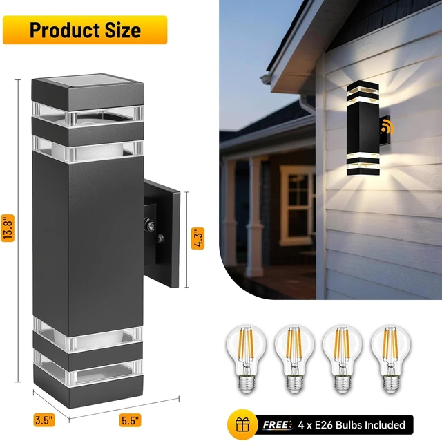 Alt view image 4 of 7 - Outdoor Wall Sconce 2-Pack, Outdoor Lights with Dusk to Dawn Sensor