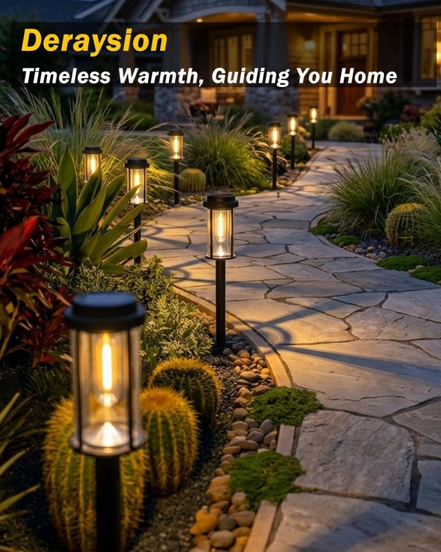 Alt view image 2 of 7 - DERAYSION 8 Pack Solar Pathway Lights Outdoor 21" LED Solar Garden Lights