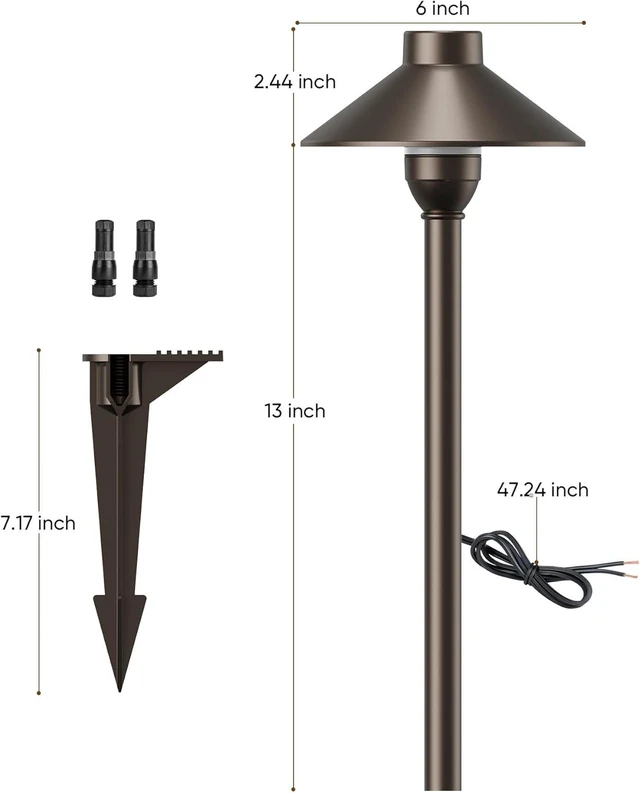 Alt view image 7 of 7 - PARTPHONER Low Voltage Landscape Lighting 12-Pack, Aluminum 12V Pathway Lights with G4 Bulbs, Waterproof Oil Rubbed Bronze Color Wired Path Lights with Connectors for Walkway Yard Garden