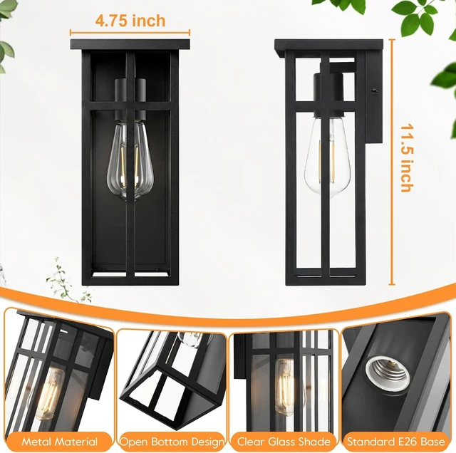 Alt view image 6 of 7 - BesLowe Outdoor Wall Light Fixtures, Modern Black Porch Wall Lanterns