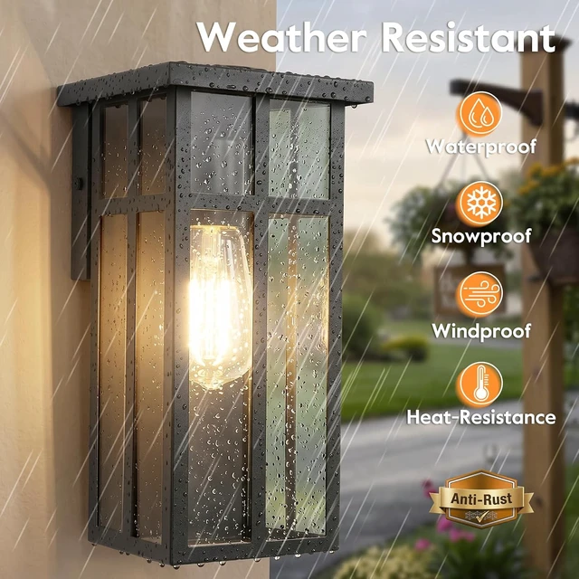 Alt view image 3 of 7 - BesLowe Outdoor Wall Light Fixtures, Modern Black Porch Wall Lanterns