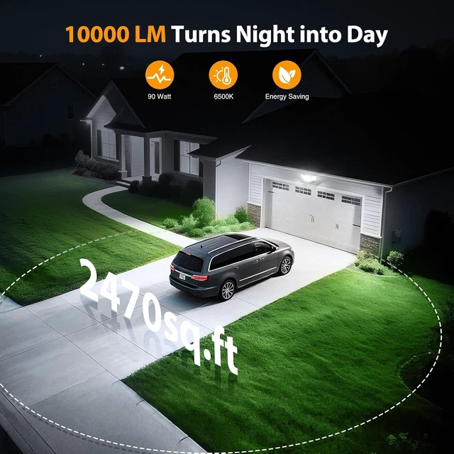 Alt view image 3 of 7 - Onforu 90W Flood Lights Outdoor, 10000LM Ultra Bright 4-Head LED Security Light with Switch Control, IP66 Waterproof 6500K Exterior Lights for Yard Garage Patio
