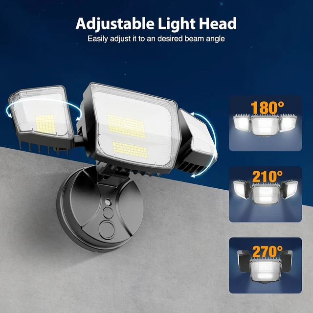 Alt view image 6 of 7 - Onforu 90W Flood Lights Outdoor, 10000LM Ultra Bright 4-Head LED Security Light with Switch Control, IP66 Waterproof 6500K Exterior Lights for Yard Garage Patio