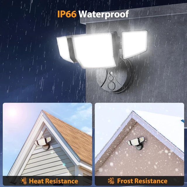 Alt view image 7 of 7 - Onforu 90W Flood Lights Outdoor, 10000LM Ultra Bright 4-Head LED Security Light with Switch Control, IP66 Waterproof 6500K Exterior Lights for Yard Garage Patio
