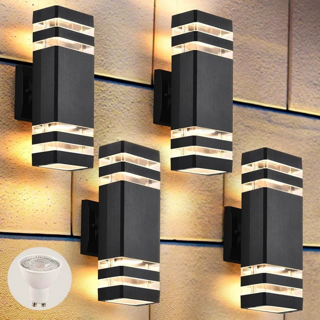 Main image of DASTOR 4 Pack Outdoor Wall Lights, Modern Exterior Lighting Fixtures Wall Mount, 2-Layer Black Outdoor Lights for House, Up and Down Lights Outdoor Sconces Wall Lighting for Porch Patio Garage