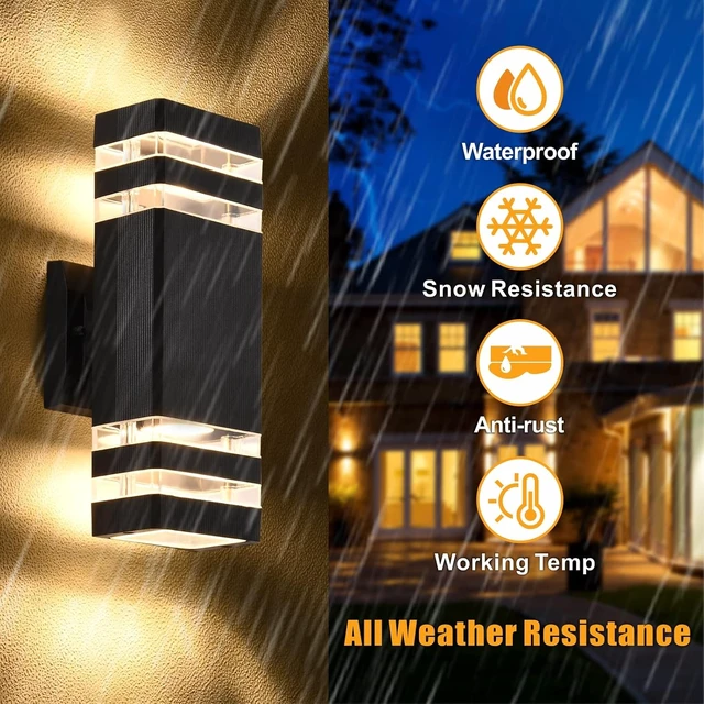 Alt view image 2 of 6 - DASTOR 4 Pack Outdoor Wall Lights, Modern Exterior Lighting Fixtures Wall Mount, 2-Layer Black Outdoor Lights for House, Up and Down Lights Outdoor Sconces Wall Lighting for Porch Patio Garage