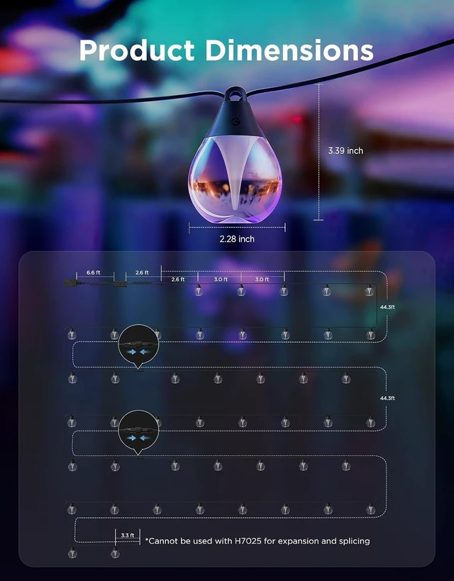 Alt view image 7 of 7 - Govee Clear Bulb Outdoor String Lights, 144ft IP67 Patio & Backyard Lights