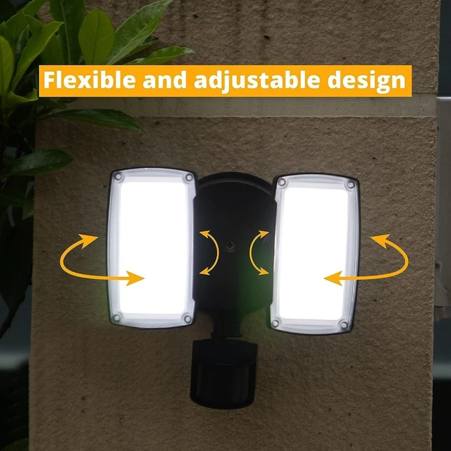 Alt view image 5 of 7 - UME 19W LED Flood Light Motion Sensor Outdoor, 2 Adjustable Head, 2000LM, 5000K, IP65 Waterproof, Dusk to Dawn Security Light with Photocell for Exterior,Outside,Garage,House(Black)