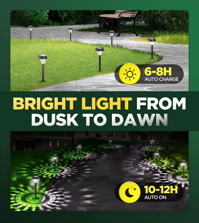 Alt view image 5 of 6 - 10 Pack Ultra Bright Solar Lights Outdoor Waterproof, from Dusk to Dawn Up to 12H Outdoor Solar Lights, Auto On/Off Solar Powered Garden Pathway Lights, Landscape Lighting Decorative for Yard, Patio