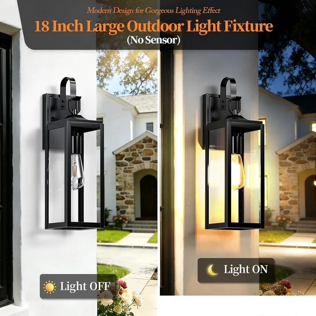 Alt view image 2 of 7 - 18'' Large Outdoor Wall Lights 2 Packs, Black Exterior Lighting Fixtures
