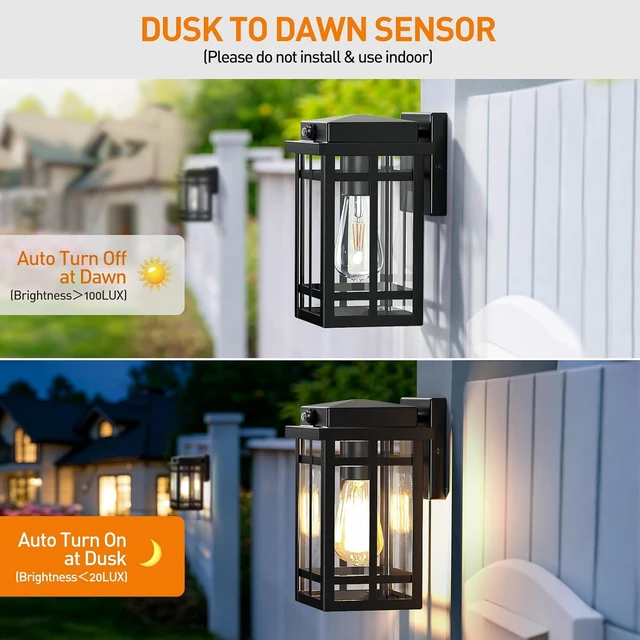 Alt view image 2 of 7 - 2 Packs Dusk to Dawn Outdoor Wall Lighting 9.76'', Black