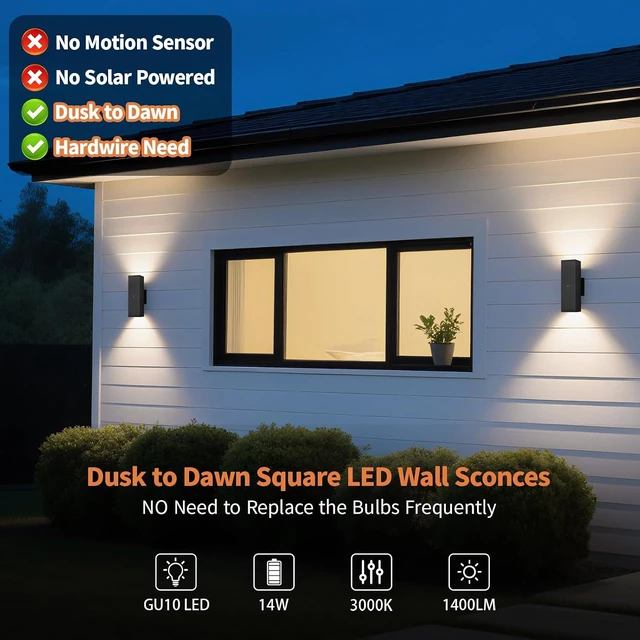 Alt view image 2 of 7 - Dusk to Dawn Outdoor Lighting, LED Porch Light Up Down Exterior Wall Sconce