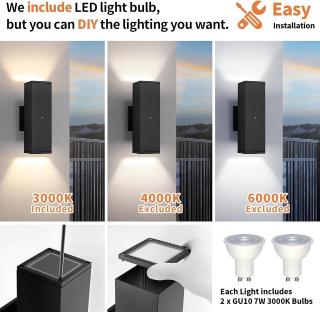 Alt view image 5 of 7 - Dusk to Dawn Outdoor Lighting, LED Porch Light Up Down Exterior Wall Sconce