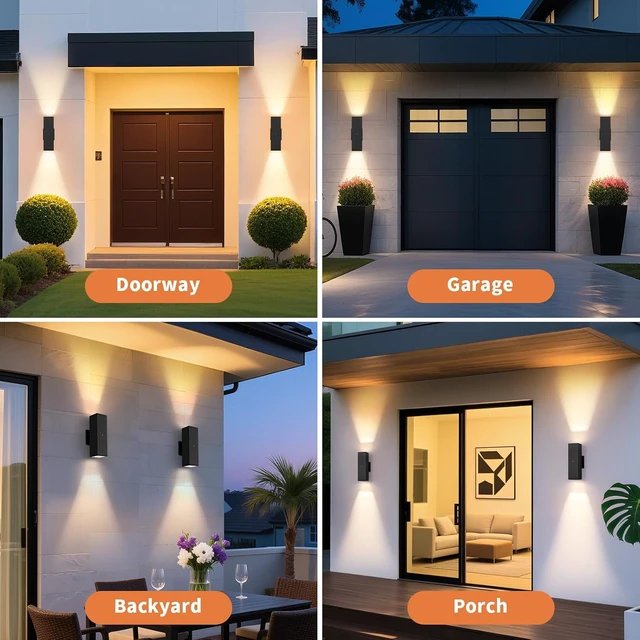 Alt view image 7 of 7 - Dusk to Dawn Outdoor Lighting, LED Porch Light Up Down Exterior Wall Sconce