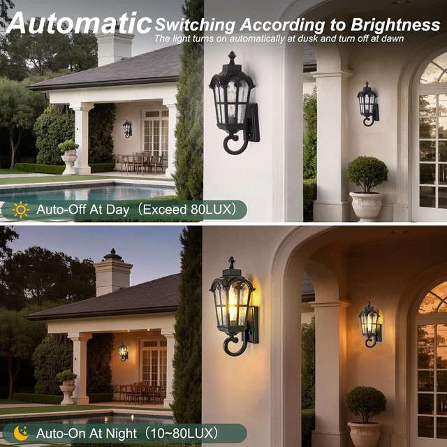 Alt view image 2 of 7 - Dawn to Dusk Sensor Outdoor Wall Light Fixtures Waterproof Porch Lights Anti-Rust Matte Black Sconce Lights Outdoor Wall Lantern for Patio Front Door Garage House