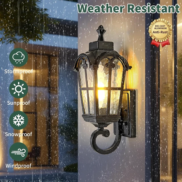 Alt view image 5 of 7 - Dawn to Dusk Sensor Outdoor Wall Light Fixtures Waterproof Porch Lights Anti-Rust Matte Black Sconce Lights Outdoor Wall Lantern for Patio Front Door Garage House