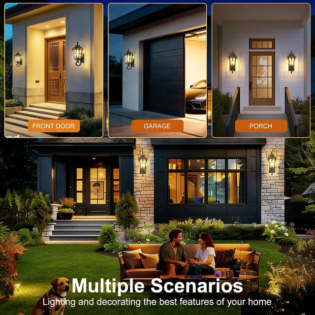 Alt view image 6 of 7 - Dawn to Dusk Sensor Outdoor Wall Light Fixtures Waterproof Porch Lights Anti-Rust Matte Black Sconce Lights Outdoor Wall Lantern for Patio Front Door Garage House